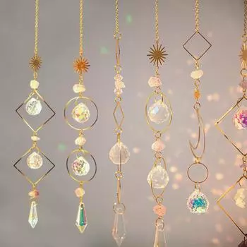 Garden Wind Chime Suncatcher Hanging Crystal Moon Catcher Pendants Rainbow Prism Wind Spinner Rainbow Maker Home Garden Decor
