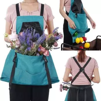 Gardening Apron with Tool Pockets Large Capacity Harvesting Pouch for Outdoor Farming Fruit синий