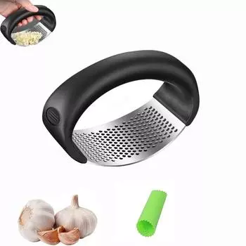 Garlic Press Rocker Upgraded Stainless Steel Garlic Press Rocker Crusher Masher with Garlic Peeling Drum, Portable Manual Garlic Mincer Garlic Crusher 1Pc чёрный