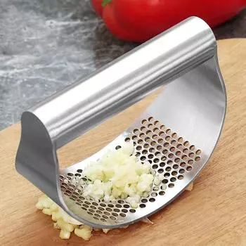 Garlic Press Stainless Steel w/Garlic Peeler, Spatula and Brush, Extract More Garlic Fresh Paste Per Tooth. Garlic Mincer Tool