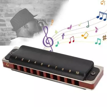 Гармоника с 10 отверстиями, металлическая клавиша C, диатоническая губная гармошка, губная гармошка, аксессуары для музыкальных инструментов, черный