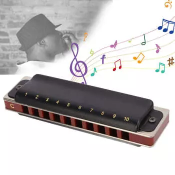 Гармоника с 10 отверстиями, металлическая клавиша C, диатоническая губная гармошка, губная гармошка, аксессуары для музыкальных инструментов, черный