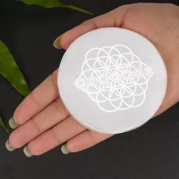 ГАРМОНИЗИРУЙТЕ круглую селенитовую пластину с гравировкой селенита, заряжающую и очищающую селенитовую плиту, кристалл, домашний декор, драгоценные камни для