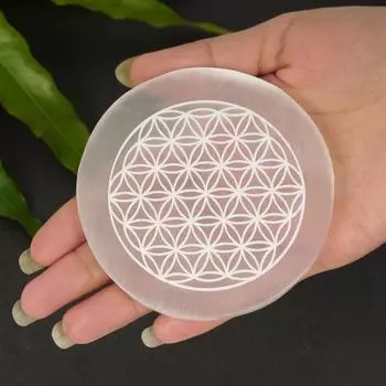 ГАРМОНИЗИРУЙТЕ круглую селенитовую пластину с гравировкой селенита, заряжающую и очищающую селенитовую плиту, кристалл, домашний декор, драгоценные камни для