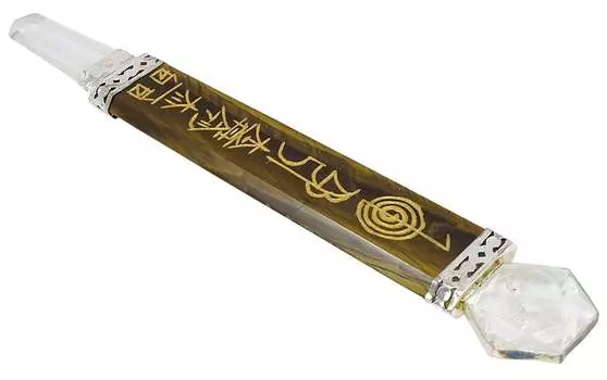 Гармонизируйте плоскую целебную хрустальную палочку Тигровый глаз Рейки Исцеляющий драгоценный камень с прозрачной кварцевой рукой