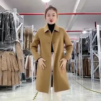 (Гарнери) Шерстяная куртка женская 2024 осень и зима новый иностранный стиль свободная средняя и длинная темпераментная шерстяная куртка большая S хаки