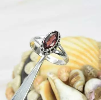 Кольцо из цельного серебра 925 пробы с гранатовым камнем, дизайнерское кольцо ручной работы в стиле бохо, эффектное кольцо, обручальное кольцо 6