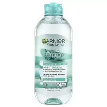 Garnier, SkinActive, мицеллярная очищающая вода с гиалуроновой кислотой + алоэ, 13,5 жидких унций (400 мл)