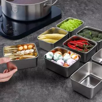 Гарнир для тушеного мяса с крышкой из нержавеющей стали, дизайн с изогнутыми краями, стабильное размещение, студенческая коробка для бенто, поднос для обеда, герметичная коробка для овощей серебряный