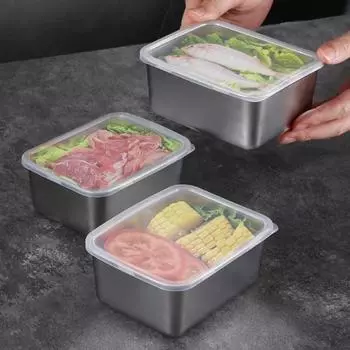 Гарнир для тушеного мяса с крышкой из нержавеющей стали, дизайн с изогнутыми краями, стабильное размещение, студенческая коробка для бенто, поднос для обеда, герметичная коробка для овощей серебряный