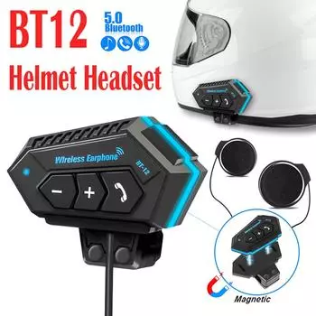 Гарнитура Bluetooth для мотоциклетного шлема BT12, водонепроницаемая, с шумоподавлением, функцией громкой связи, светодиодным индикатором