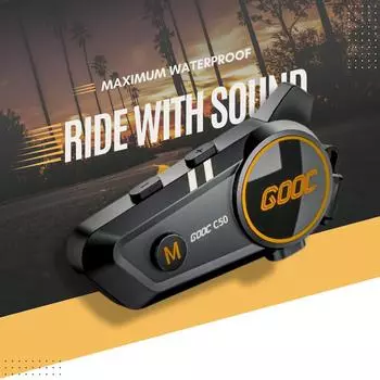 Гарнитура Bluetooth для мотоциклетного шлема с объемным 3D-звуком, водонепроницаемость IPX7, светодиодные фонари, аккумулятор емкостью 1100 мАч 1-Pack, Soft Tube mic чёрный