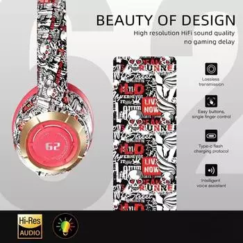 Гарнитура Bluetooth Гарнитура Беспроводная Гарнитура Guochao Graffiti Новая Светящаяся Стерео Музыка Спорт красный