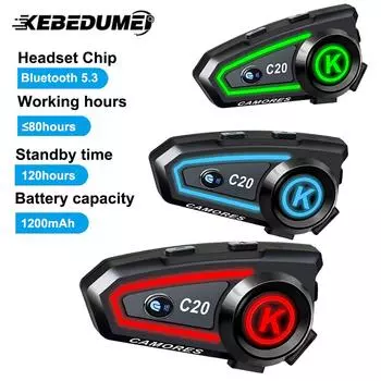 Гарнитура для мотоциклетного шлема Bluetooth Hands Free Call Водонепроницаемая 1200 мАч с трехцветной подсветкой Поддержка 2 телефонов одновременно