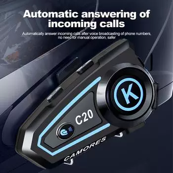 Гарнитура для мотоциклетного шлема Bluetooth Hands Free Call Водонепроницаемая 1200 мАч с трехцветной подсветкой Поддержка 2 телефонов одновременно