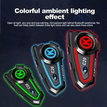 Гарнитура для мотоциклетного шлема, Bluetooth, комплект громкой связи, водонепроницаемые беспроводные наушники с шумоподавлением, 1000 мАч, с окружающим освещением