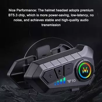 Гарнитура для мотоциклетного шлема BT5.3, водонепроницаемые наушники с шумоподавлением, поддержка громкой связи Hard Microphone чёрный