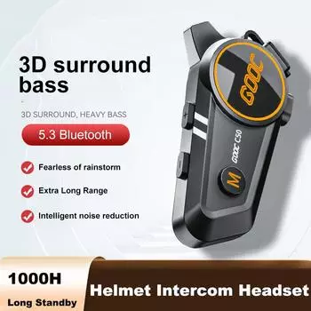 Гарнитура для мотоциклетного шлема, стерео Bluetooth, свободные руки, IPX67, водонепроницаемая, трехцветная подсветка, 1000 ч, длительный режим ожидания
