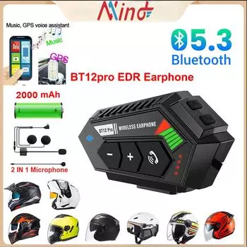 Гарнитура для шлема BT12 Pro Bluetooth с длительным сроком службы батареи 2000 мАч, наушники для мотоцикла, беспроводной музыкальный плеер, водонепроницаемые наушники для мотоцикла