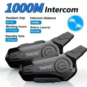 Гарнитура для шлема E1 с Bluetooth 5.0 для мотоцикла + водонепроницаемый IPX6 + 2 водителя + радиус действия 1000 м + музыка без помощи рук для езды на открытом воздухе Hard microphone,1-Pack чёрный