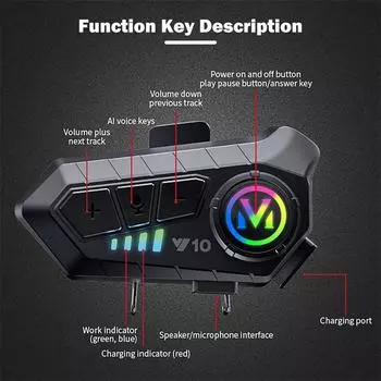 Гарнитура для шлема мотоцикла Y10 Bluetooth 5.3 с голосовым управлением, беспроводная гарнитура для разговора на мотоцикле, водонепроницаемая