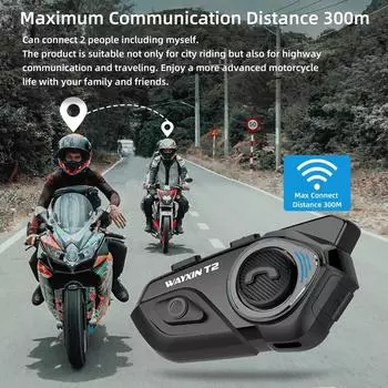 Гарнитура для шлема WAYXIN T2, Bluetooth-домофон для мотоцикла, для 2 гонщиков, 300 м, Intercomunicador, мотопереговорник BT 5,1, водонепроницаемый байкерский CHINA