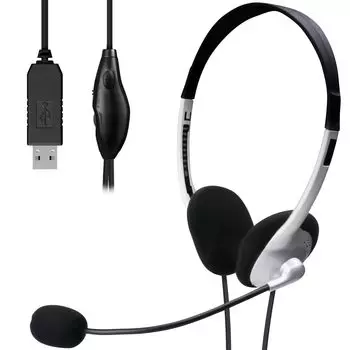 Гарнитура ELECOM Проводные USB-наушники с микрофоном Легкие длительные веб-конференции Удаленная работа с LINE Skype Windows Online Silver [Совместимы серебряный