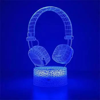 Гарнитура наушники 3D лампа светодиодный акриловый сенсорный ночник подарок для друзей кавайный прикроватный декор для спальни игровая установка 3D иллюзионная лампа Black Base No Remote синий