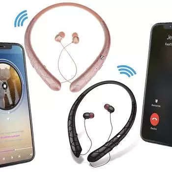 Гарнитура с шейным ободом, водонепроницаемая музыкальная гарнитура, совместимая с Bluetooth5.0, с шумоподавлением, выдвижные наушники для iPhone, Samsung, LG чёрный