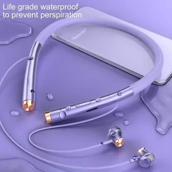 Гарнитура с шейным ремешком и защитой от наматывания. Удобная, приятная для кожи, длительное время автономной работы. Водонепроницаемая беспроводная гарнитура. красный