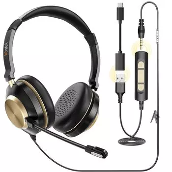 Гарнитура Wantek Upgrade Binaural с новым микрофоном с шумоподавлением, проводное управление, наушники для ПК, для веб-дома, коммерческий пульт дистанционного управления, онлайн, прозрачный, совместимый