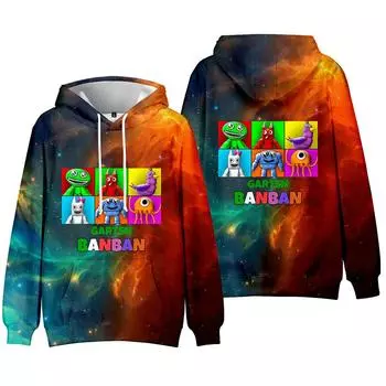 Garten of Banban Мультфильм Печатный Женщины Мужчины Толстовки Повседневный Хип-Хоп Винтажные Толстовки Большие Уличные Унисекс XS