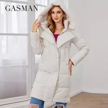 GASMAM 2023, зимние пуховики, женские теплые длинные классические куртки на молнии со шнуровкой, тонкие парки с карманами и капюшоном, женские пальто, парка 83300 S хаки