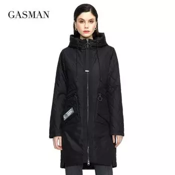 GASMAN 2022 новая женская весенняя куртка модная повседневная длинная парка женские куртки тонкий хлопковый плащ с капюшоном теплая верхняя одежда 21150 S кофейный