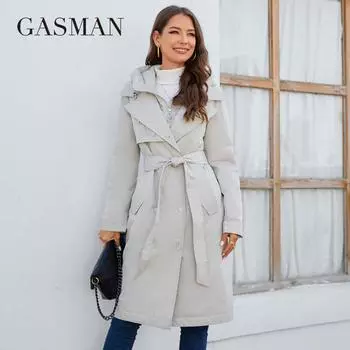GASMAN 2023 брендовая модная женская весенняя куртка-пуховик осеннее женское пальто длинная парка женские куртки женские из тонкого хлопка 8356 S светло-синий