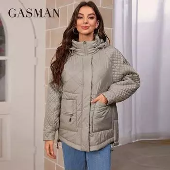 GASMAN 2024 Фирменная Новинка, модный весенний пуховик, осенние женские пальто, парки средней длины, женские куртки, женские тонкие хлопковые 80317 S зелёный