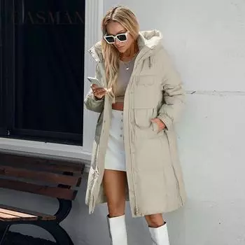 GASMAN 2024 Женская куртка длинная Fashion Grace женские зимние пуховики с карманом на молнии и поясом парка высокого качества верхняя одежда 88583 S серый