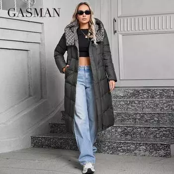 GASMAN 2024 Женская зимняя куртка модная длинная Большой карман Пальто женская брендовая высококачественная парка ветрозащитная теплая пуховая куртка 83510 M бежевый