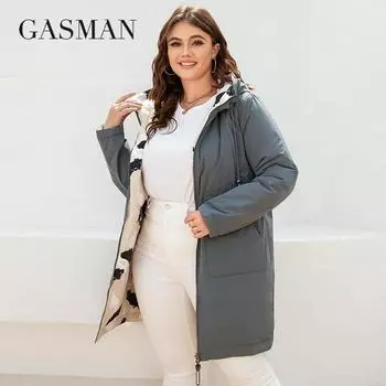 GASMAN Новое женское пальто, весна 2022, двусторонний дизайн средней длины, женские куртки, модная индивидуальная парка с капюшоном, верхняя одежда 8283 XL чёрный