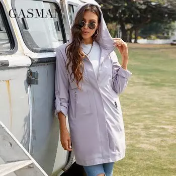 GASMAN женская куртка весна 2022 длинный модный женский плащ с капюшоном высокого качества ветрозащитные женские пальто на молнии GW-82103 S чёрный