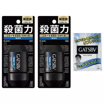 Gatsby premium type deodorant roll-on mens antiperspirant armpit sweat prevention unscented set 60ml x 2 + sample 1 facial cleansing sheet