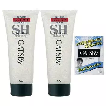 GATSBY Styling Gel Super Hard Men s Styling Agent Hair Gel Quick Drying Strong Set Lasting Citrus Scent Set 200g x 2 + Sample (1 Facial Cleansing Shee