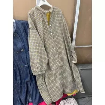 Gauze Cotton Dress Girls off-Season Online Women s Yarn-Dyed Double-Layer Yarn Large Version Dress A1212 Yellow yarn-dyed High goods