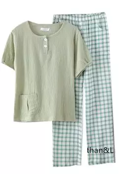 Gauze Soft and Short Cute Sleepwear Light Women s Spring/Summer Pajamas, 100% Cotton, Comfortable, Sleeve, Set, Breathable, Cool, Moisture-Wicking,