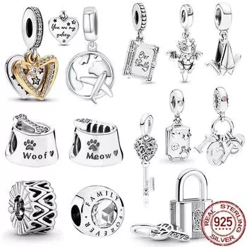 Гав и мяу, пищевая тарелка, бусина из стерлингового серебра 925 пробы, бумажный журавль, подвеска, подходит для оригинального модного браслета, ювелирные изделия своими руками, подарок