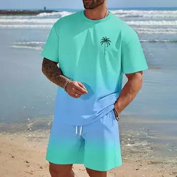 Гавайи Европейская 3D-печатная мужская модная футболка с короткими рукавами dopamine пляжные повседневные шорты комплект мягкий и удобный S