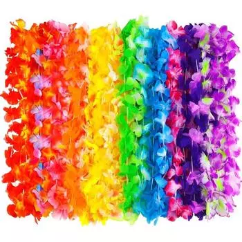 Гавайская гирлянда Lei Hula, нарядное платье, 100 см, цветочное ожерелье, реквизит для пляжной вечеринки 24Pcs