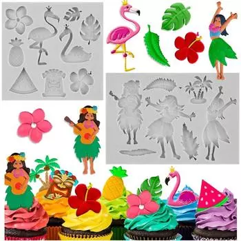 Гавайская индийская форма для помадки, летние тропические пальмовые листья, цветок, фламинго, девичья, силиконовые формы, инструменты для украшения торта, конфеты, формы из полимерной глины чёрный