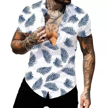 Гавайская пляжная мужская повседневная праздничная модная рубашка с коротким рукавом, тонкий топ S синий