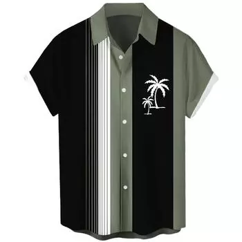 Гавайская рубашка для мужчин, мужские винтажные рубашки для боулинга на пуговицах, летняя пляжная рубашка с коротким рукавом L